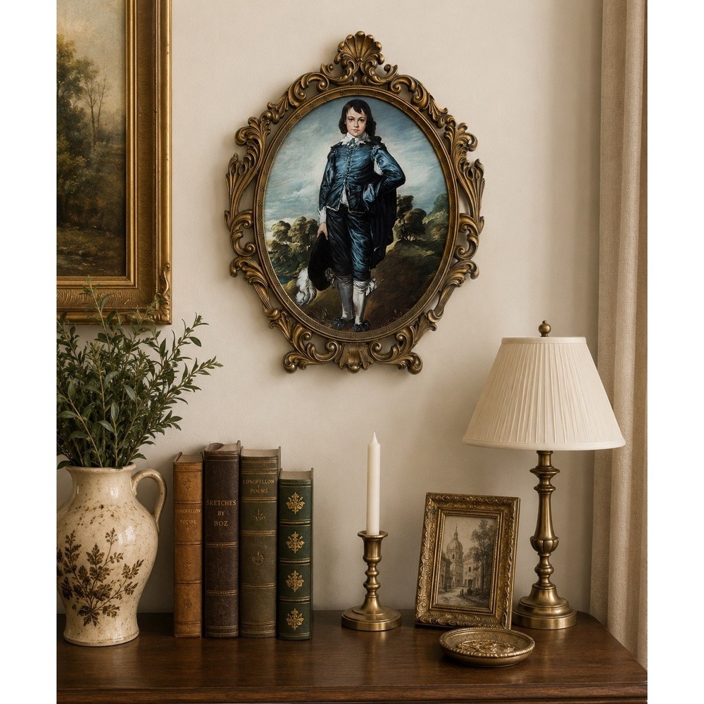 Vintage Italian Victorian Boy Portrait Wall Plaque Ornate Gold Frame 16" - Picture 10 of 10
